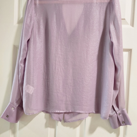 Vintage BeBe Lavender Sheer Tuxedo V Neck Style Blouse Size Medium - Picture 4 of 13